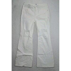 I &M Black Label High-Rise Women's White Flare Jeans Size 16 Distressed Stretch